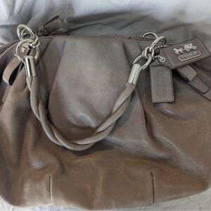 Coach Taupe Leather Shoulder Bag with Braided Handles